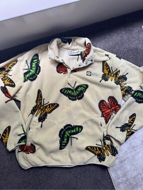 Parks Project Fleece Pullover Sweater M Butterfly Trails Collared Snap Button